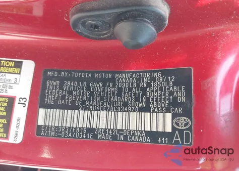 2013 Toyota Corolla Le from USA, damaged, VIN 2T1BU4EE7DC934970